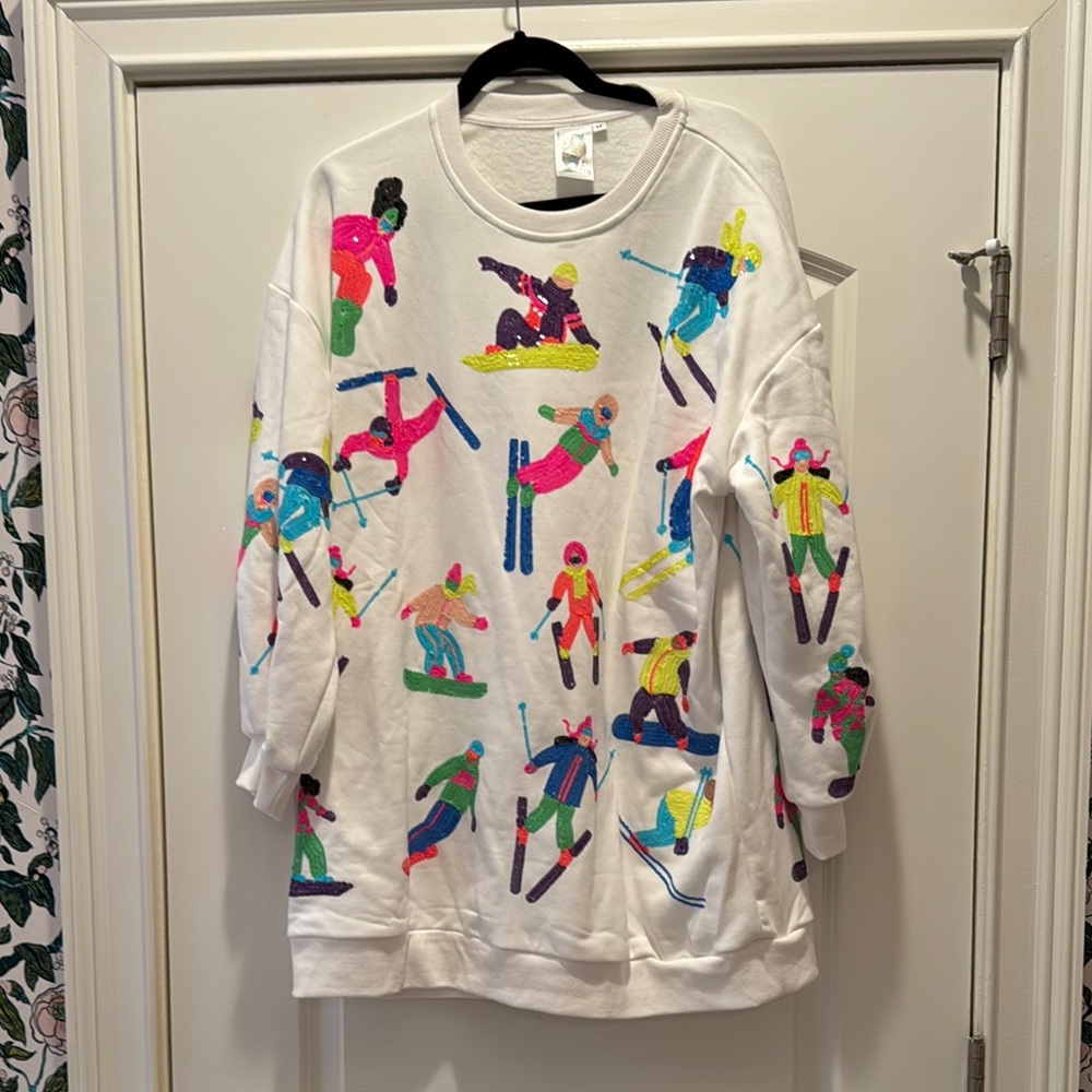 Queen of sparkles Colorful Ski Print Sweatshirt dress nwot m